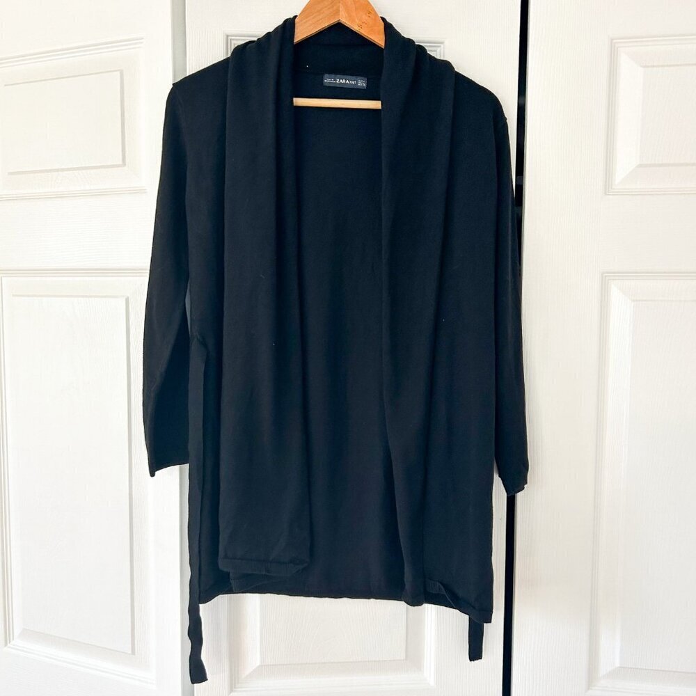 ZARA Knit Black Belted Tie Open Front Cardigan Sweater Women’s Size Medium